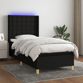 Box spring bed mattress and LED lights black fabric 100x200 cm by , Beds and slatted bases - Ref: Foro24-3139175, Price: 361,...