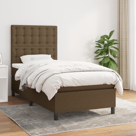 Box spring bed with dark brown fabric mattress 100x200 cm by , Beds and slatted bases - Ref: Foro24-3142076, Price: 393,44 €,...