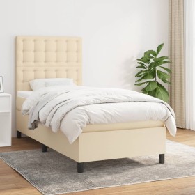 Cama box spring con colchón tela color crema 90x190 cm de , Camas y somieres - Ref: Foro24-3142062, Precio: 368,03 €, Descuen...