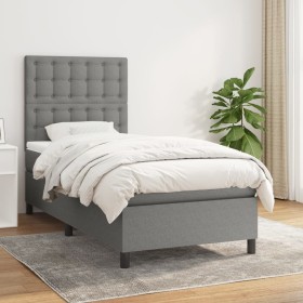 Box spring bed with dark gray fabric mattress 100x200 cm by , Beds and slatted bases - Ref: Foro24-3142074, Price: 379,35 €, ...