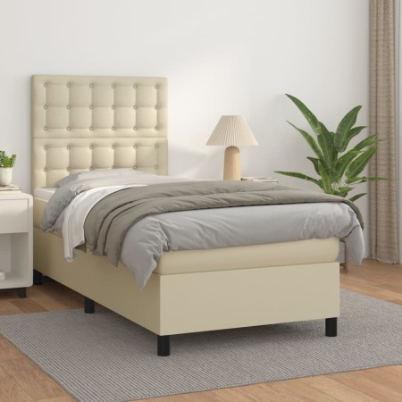 Cama box spring con colchón cuero sintético crema 100x200 cm de , Camas y somieres - Ref: Foro24-3142829, Precio: 400,91 €, D...