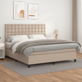 Cama box spring con colchón cuero sintético capuchino 180x200cm de , Camas y somieres - Ref: Foro24-3142862, Precio: 658,99 €...