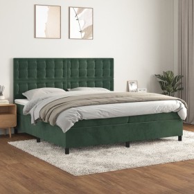 Cama box spring con colchón terciopelo verde oscuro 200x200 cm de , Camas y somieres - Ref: Foro24-3143286, Precio: 673,99 €,...