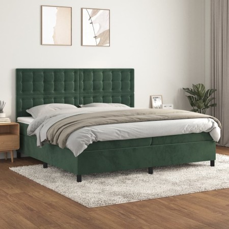 Box spring bed with dark green velvet mattress 200x200 cm by , Beds and slatted bases - Ref: Foro24-3143286, Price: 722,29 €,...