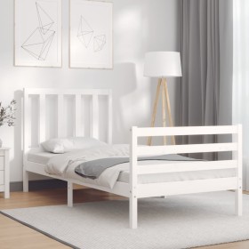 White solid wood bed frame with headboard by , Beds and slatted bases - Ref: Foro24-3193822, Price: 93,99 €, Discount: %