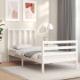 White solid wood bed frame with headboard by , Beds and slatted bases - Ref: Foro24-3193822, Price: 93,99 €, Discount: %