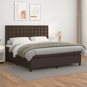 Cama box spring con colchón cuero sintético marrón 180x200 cm de , Camas y somieres - Ref: Foro24-3142860, Precio: 662,99 €, ...