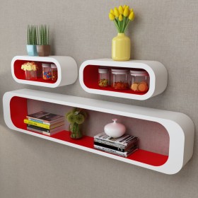 3 cubic shelves MDF material white/red suspended books/DVD by vidaXL, Shelves and shelves - Ref: Foro24-242162, Price: 104,67...