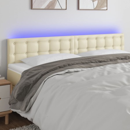 Cabecero con LED cuero sintético color crema 200x5x78/88 cm de , Cabeceros y pies de cama - Ref: Foro24-3121722, Precio: 77,8...