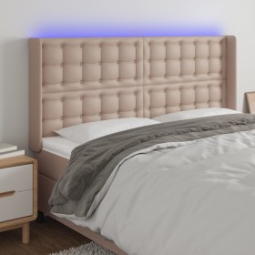 Headboard with LED cappuccino synthetic leather 183x16x118/128cm by , Headboards and footboards - Ref: Foro24-3124155, Price:...