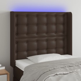 Headboard with LED brown synthetic leather 93x16x118/128 cm by , Headboards and footboards - Ref: Foro24-3124129, Price: 86,9...