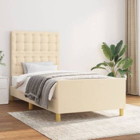 Bed frame with cream fabric headboard 80x200 cm by , Beds and slatted bases - Ref: Foro24-3125338, Price: 146,81 €, Discount: %