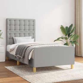 Light gray fabric bed frame with headboard 80x200 cm by , Beds and slatted bases - Ref: Foro24-3125333, Price: 151,64 €, Disc...