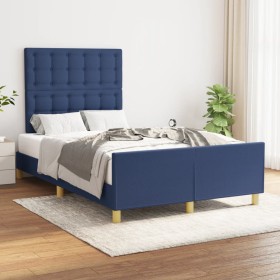 Estructura de cama con cabecero de tela azul 120x200 cm de , Camas y somieres - Ref: Foro24-3125371, Precio: 182,99 €, Descue...