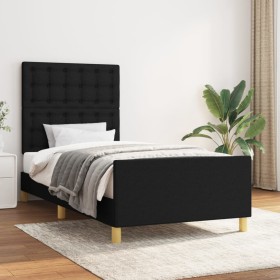 Estructura de cama con cabecero de tela negro 100x200 cm de , Camas y somieres - Ref: Foro24-3125359, Precio: 138,29 €, Descu...