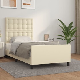 Bed frame with headboard cream synthetic leather 90x190 cm by , Beds and slatted bases - Ref: Foro24-3125545, Price: 156,99 €...