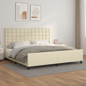 Estructura de cama con cabecero cuero sintético crema 200x200cm de , Camas y somieres - Ref: Foro24-3125593, Precio: 234,99 €...