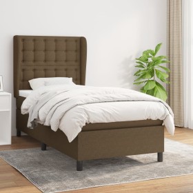 Box spring bed with dark brown fabric mattress 100x200 cm by , Beds and slatted bases - Ref: Foro24-3128264, Price: 402,82 €,...