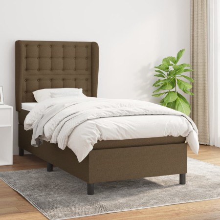 Box spring bed with dark brown fabric mattress 100x200 cm by , Beds and slatted bases - Ref: Foro24-3128264, Price: 402,36 €,...