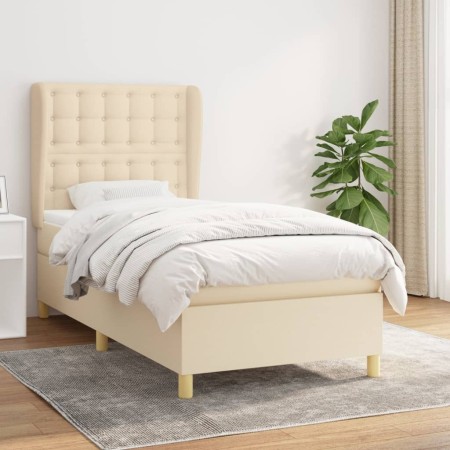 Cama box spring con colchón tela color crema 90x190 cm de , Camas y somieres - Ref: Foro24-3128810, Precio: 375,89 €, Descuen...