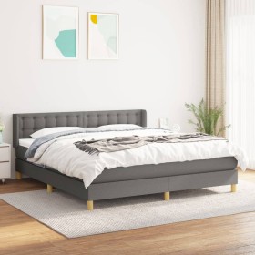 Cama box spring con colchón tela gris oscuro 160x200 cm de , Camas y somieres - Ref: Foro24-3130602, Precio: 482,99 €, Descue...