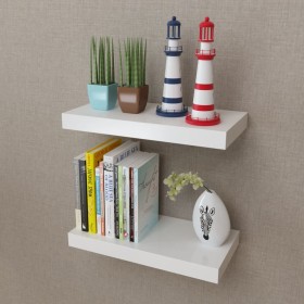 Set of 2 white MDF floating wall shelves for books/DVDs by vidaXL, Shelves and shelves - Ref: Foro24-242182, Price: 29,33 €, ...