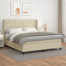 Cama box spring con colchón cuero sintético crema 180x200 cm de , Camas y somieres - Ref: Foro24-3132515, Precio: 639,99 €, D...