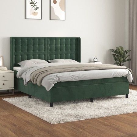 Box spring bed with dark green velvet mattress 180x200 cm by , Beds and slatted bases - Ref: Foro24-3132936, Price: 659,57 €,...