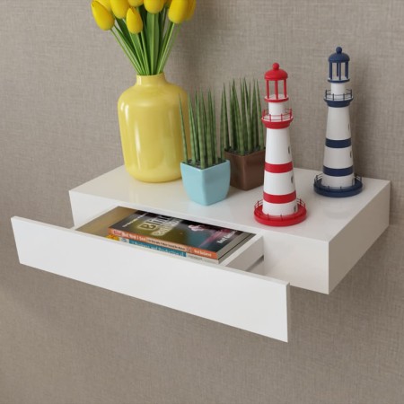 Floating wall shelf with 1 white MDF drawer for books/DVD by vidaXL, Shelves and shelves - Ref: Foro24-242187, Price: 42,18 €...