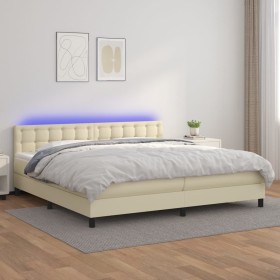 Box spring bed with mattress and LED cream synthetic leather 200x200 cm by , Beds and slatted bases - Ref: Foro24-3134245, Pr...