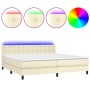 Cama box spring colchón y LED cuero sintético crema 200x200 cm de , Camas y somieres - Ref: Foro24-3134245, Precio: 629,42 €,...