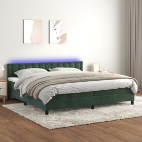 Cama box spring colchón y LED terciopelo verde oscuro 200x200cm de , Camas y somieres - Ref: Foro24-3134666, Precio: 605,70 €...