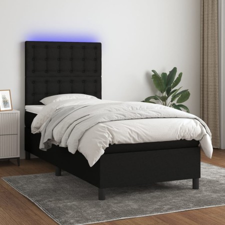 Box spring bed mattress and LED lights black fabric 80x200 cm by , Beds and slatted bases - Ref: Foro24-3135151, Price: 300,3...