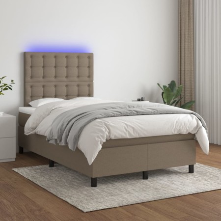 Box spring bed with mattress and LED taupe gray fabric 120x200 cm by , Beds and slatted bases - Ref: Foro24-3135185, Price: 4...