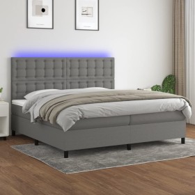 Box spring bed mattress and LED lights light gray fabric 200x200 cm by , Beds and slatted bases - Ref: Foro24-3135222, Price:...