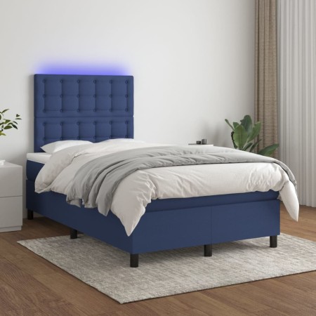 Box spring bed with mattress and LED blue fabric 120x200 cm by , Beds and slatted bases - Ref: Foro24-3135187, Price: 445,61 ...