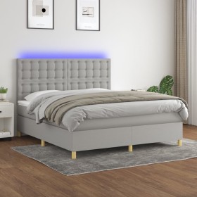 Box spring bed mattress and LED lights light gray fabric 160x200 cm by , Beds and slatted bases - Ref: Foro24-3135765, Price:...