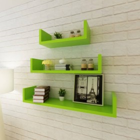 Floating wall shelves 3 pieces green U-shaped MDF for books/DVDs by vidaXL, Shelves and shelves - Ref: Foro24-242177, Price: ...