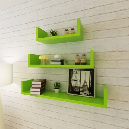 Floating wall shelves 3 pieces green U-shaped MDF for books/DVDs by vidaXL, Shelves and shelves - Ref: Foro24-242177, Price: ...