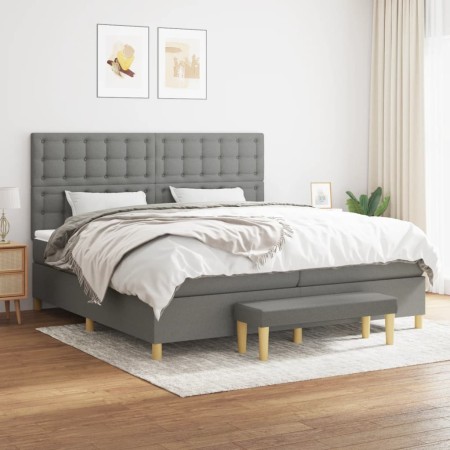 Cama box spring con colchón tela gris oscuro 200x200 cm de , Camas y somieres - Ref: Foro24-3137502, Precio: 703,76 €, Descue...