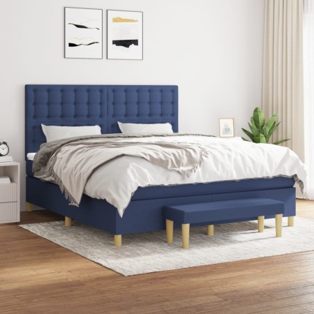 Box spring bed with blue fabric mattress 160x200 cm by , Beds and slatted bases - Ref: Foro24-3137491, Price: 611,27 €, Disco...