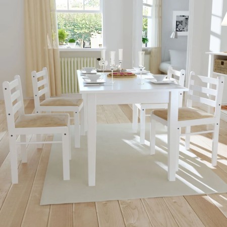 Sillas de comedor 4 uds madera maciza caucho terciopelo blanco de vidaXL, Sillas de comedor - Ref: Foro24-242031, Precio: 144...