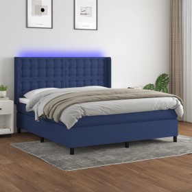 Box spring bed mattress and LED lights blue fabric 160x200 cm by , Beds and slatted bases - Ref: Foro24-3138651, Price: 591,9...