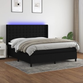 Box spring bed mattress and LED lights black fabric 160x200 cm by , Beds and slatted bases - Ref: Foro24-3138647, Price: 586,...