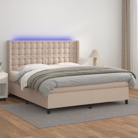 Box spring bed LED mattress synthetic leather cappuccino 180x200cm by , Beds and slatted bases - Ref: Foro24-3139402, Price: ...