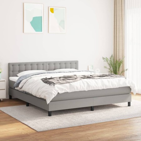 Box spring bed with light gray fabric mattress 160x200 cm by , Beds and slatted bases - Ref: Foro24-3140385, Price: 487,99 €,...