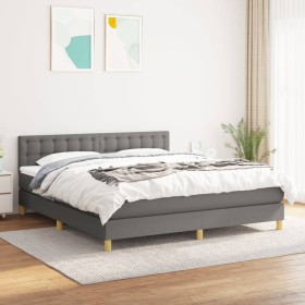 Cama box spring con colchón tela gris oscuro 160x200 cm de , Camas y somieres - Ref: Foro24-3140946, Precio: 471,92 €, Descue...