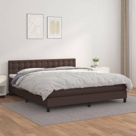 Cama box spring con colchón cuero sintético marrón 180x200 cm de , Camas y somieres - Ref: Foro24-3141140, Precio: 564,99 €, ...