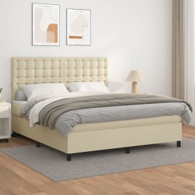 Cama box spring con colchón cuero sintético crema 180x200 cm de , Camas y somieres - Ref: Foro24-3142859, Precio: 620,99 €, D...