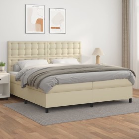 Box spring bed with cream synthetic leather mattress 200x200 cm by , Beds and slatted bases - Ref: Foro24-3142865, Price: 697...